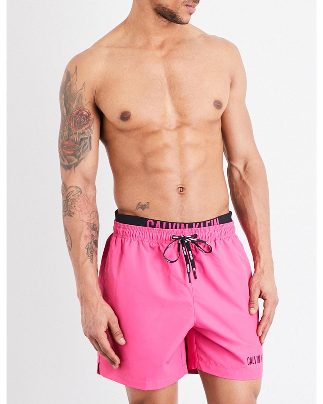 Calvin Klein Logo Tape Swim Shorts In Pink | islamiyyat.com