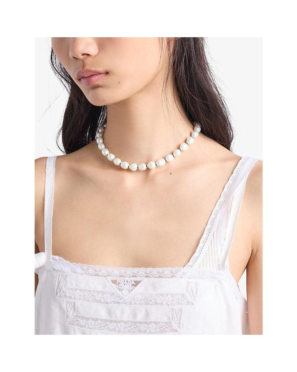 Prada Metallic Pearl-Plated Metal Necklace
