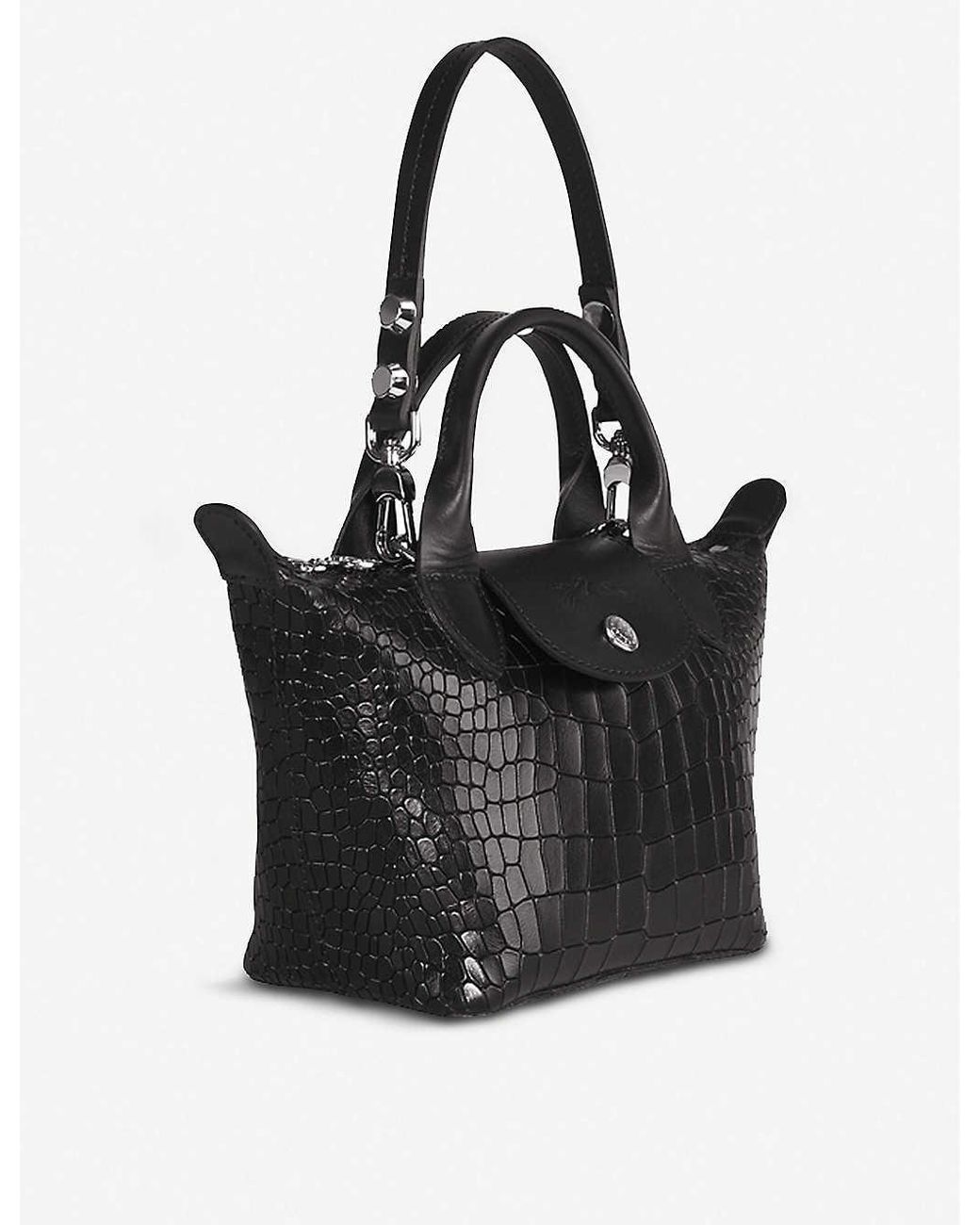 Longchamp Le Pliage Cuir Mini Croc-embossed Leather Top-handle Bag in Black  | Lyst Australia