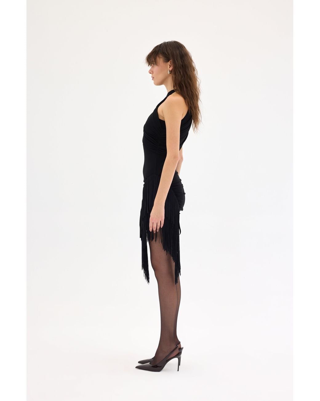 Sélone Studio Black Isadora Asymmetric Fringe Mini Dress