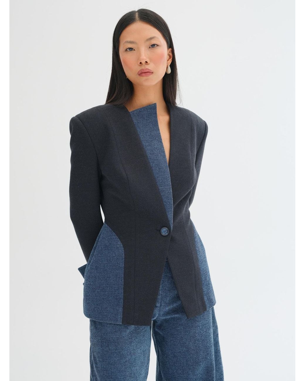 Sélone Studio Blue Nera Contrast-Panel Tailored Blazer