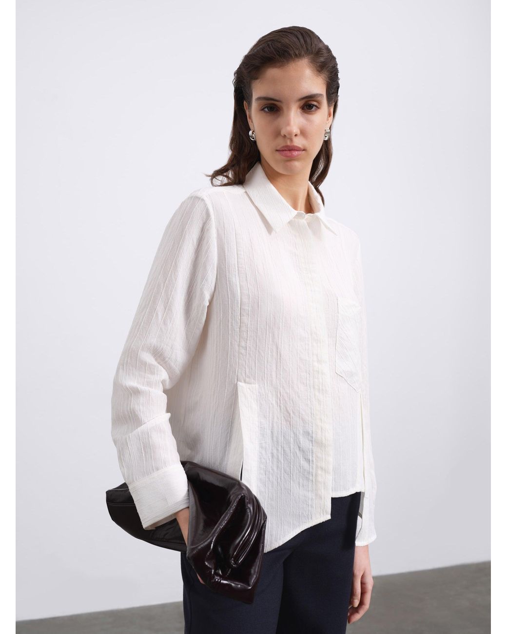 Sélone White Lorin Asymmetric Stripe Shirt