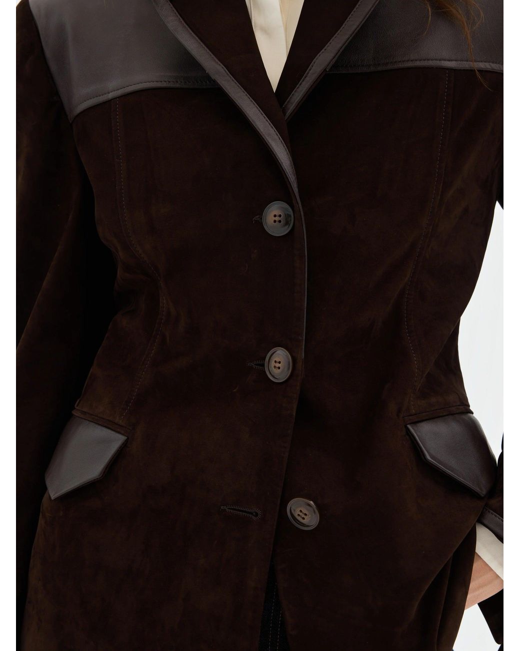 Sélone Studio Black Freya Leather-Panel Suede Jacket