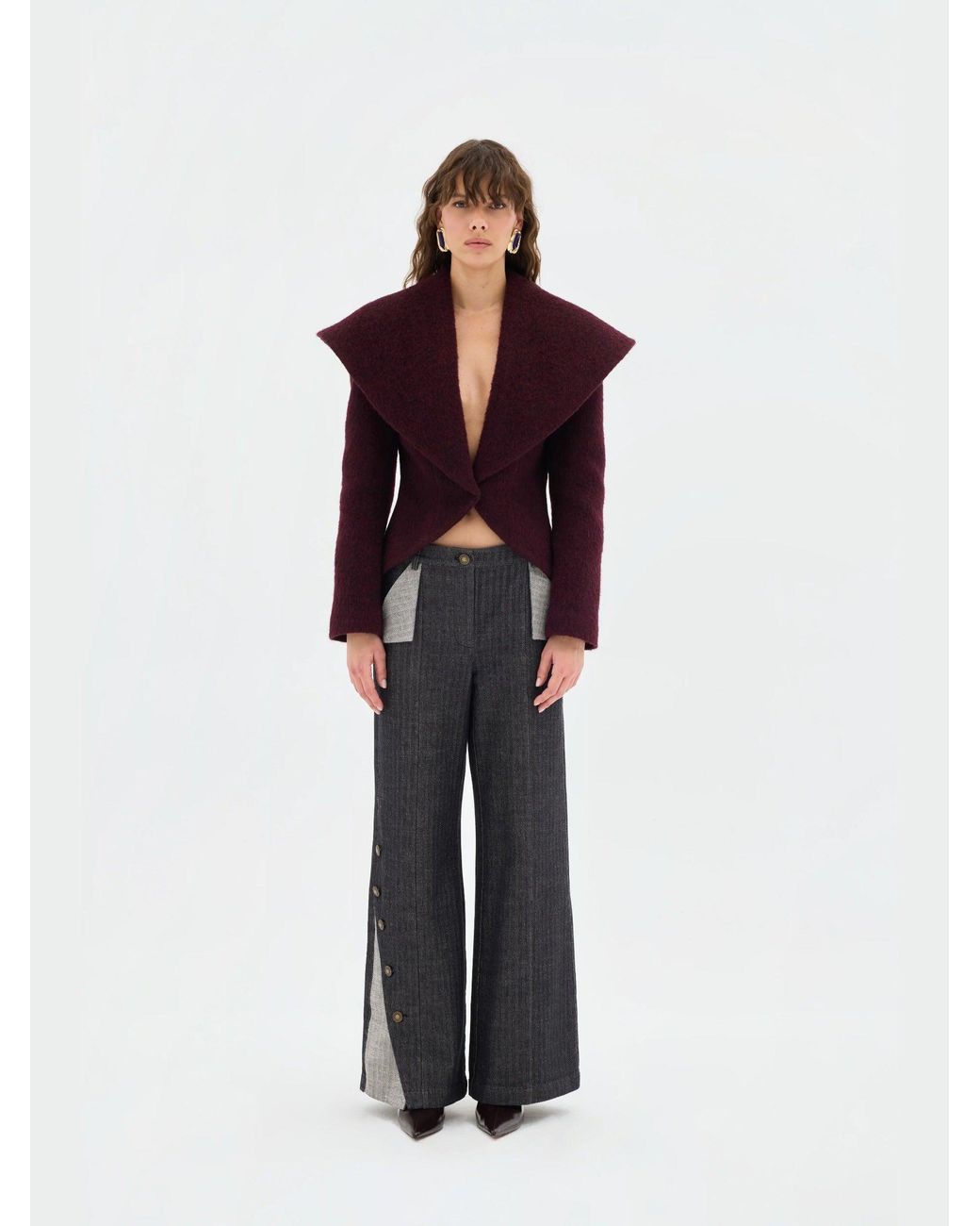 Sélone Studio Red Alba Oversized Cape-Collar Wool Coat