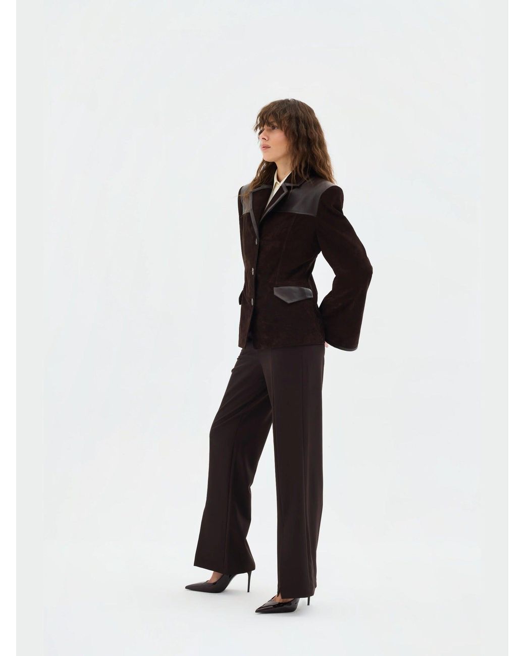 Sélone Studio Black Freya Leather-Panel Suede Jacket