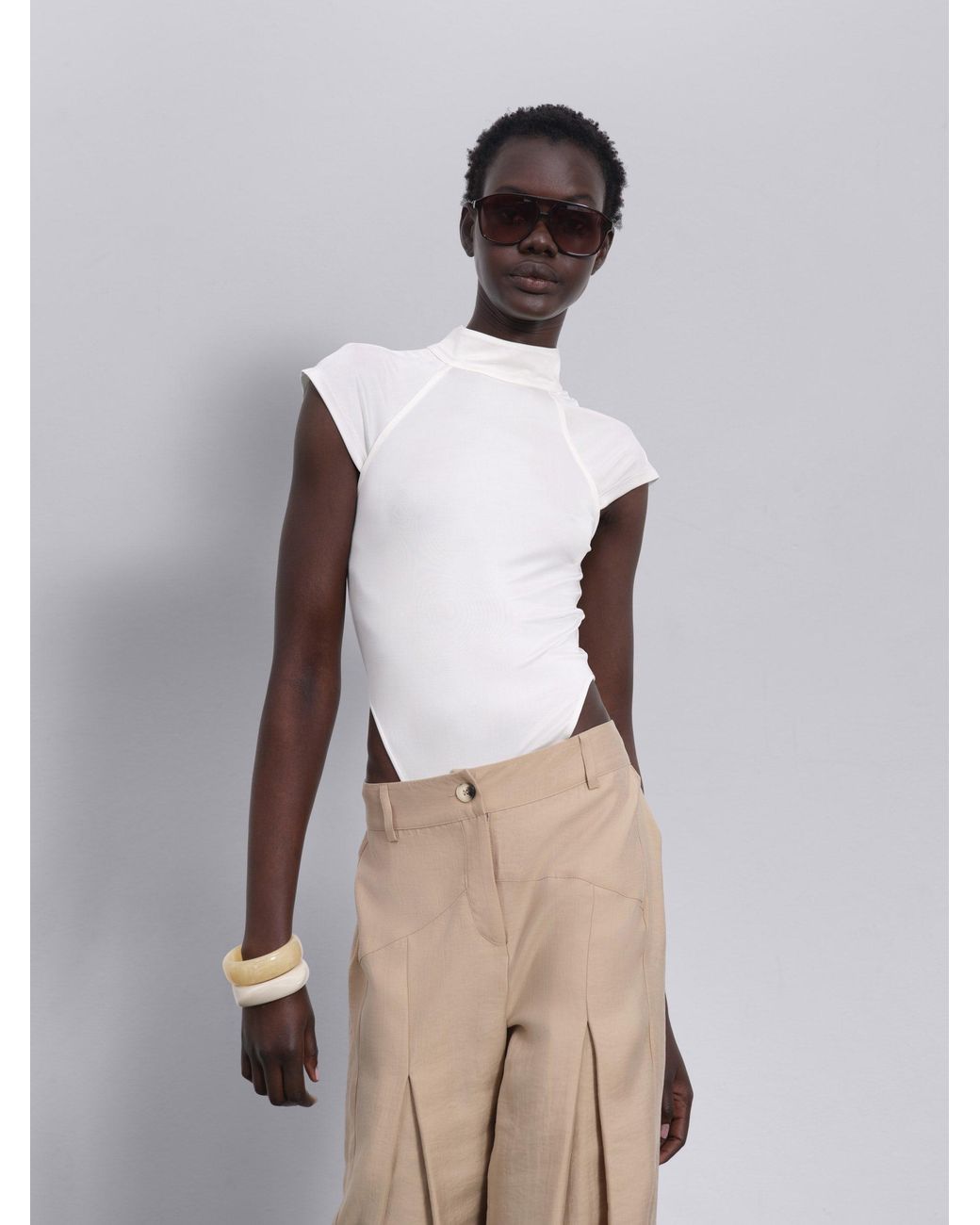 Sélone White Arin High-Neck Bodysuit
