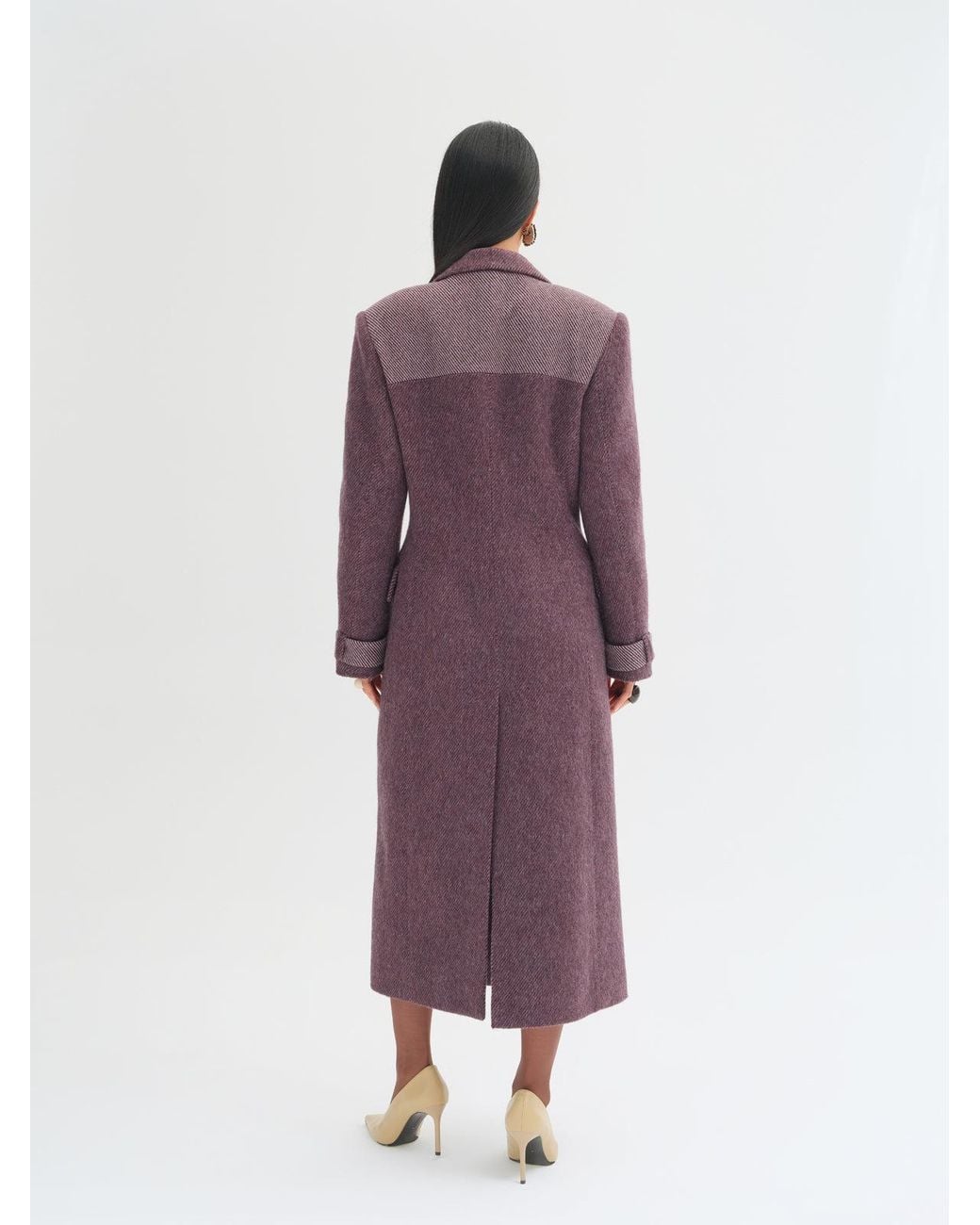 Sélone Studio Purple Maura Contrast-Panel Wool Coat