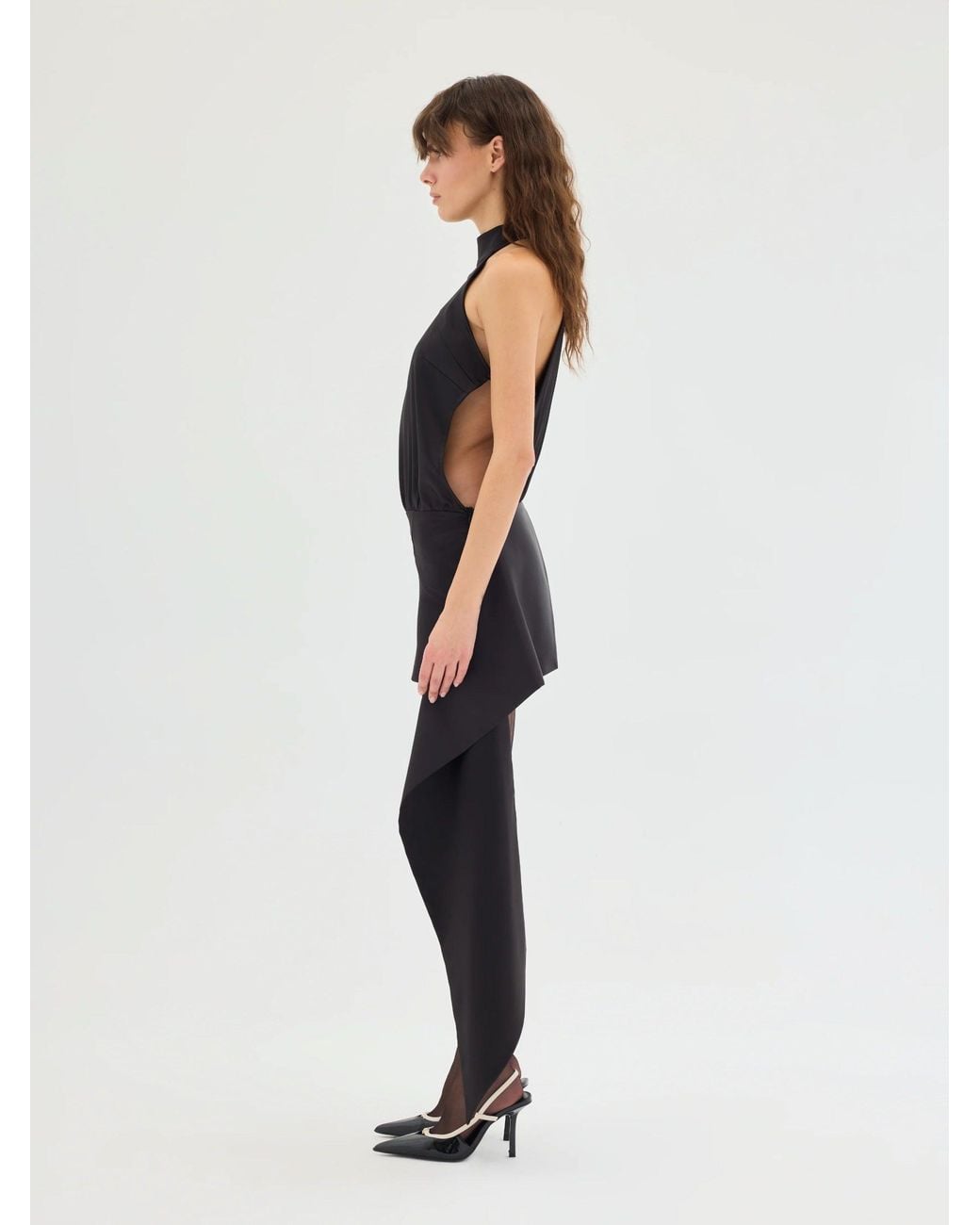 Sélone Studio Blue Zélia Asymmetric Satin Mini Dress