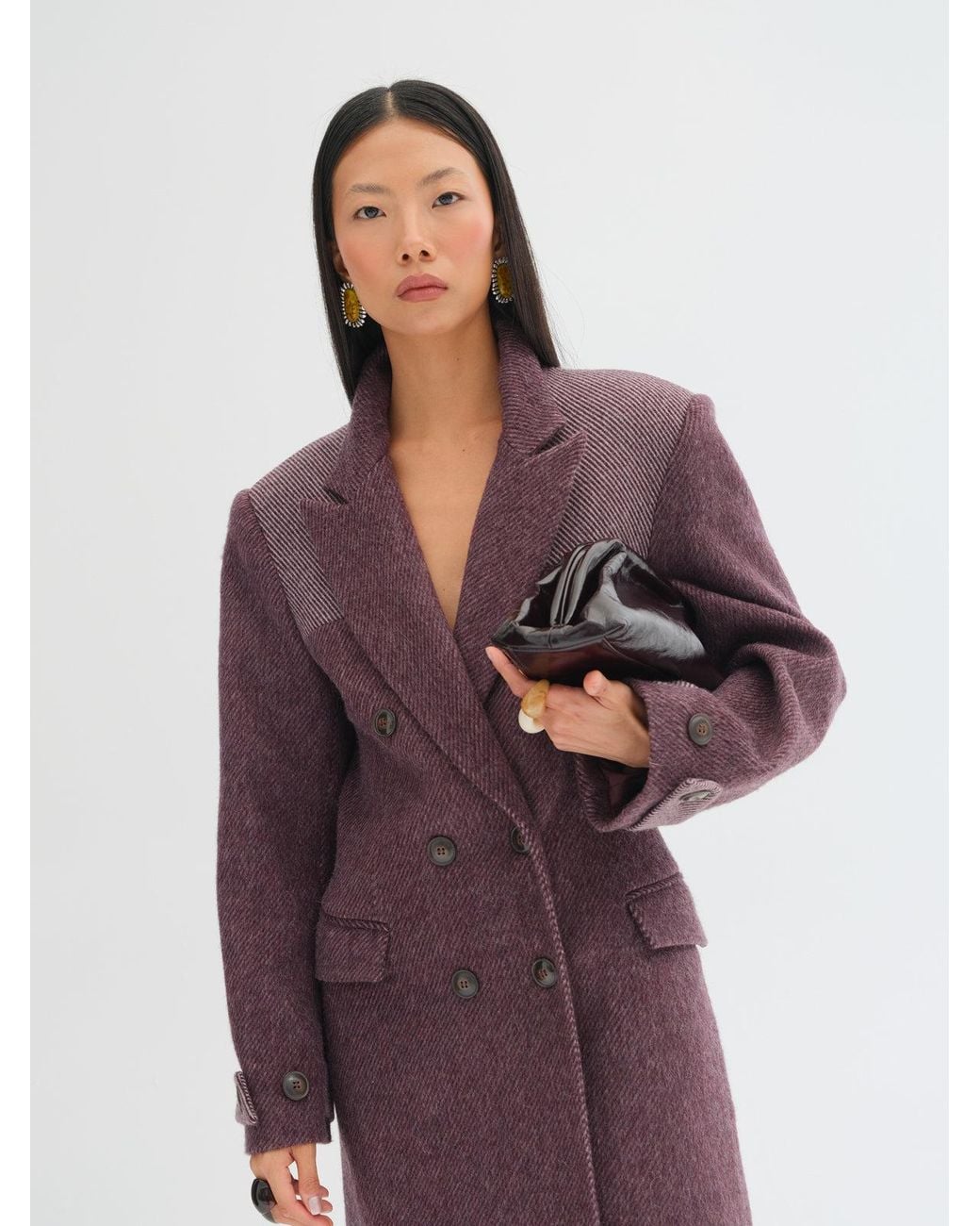Sélone Studio Purple Maura Contrast-Panel Wool Coat