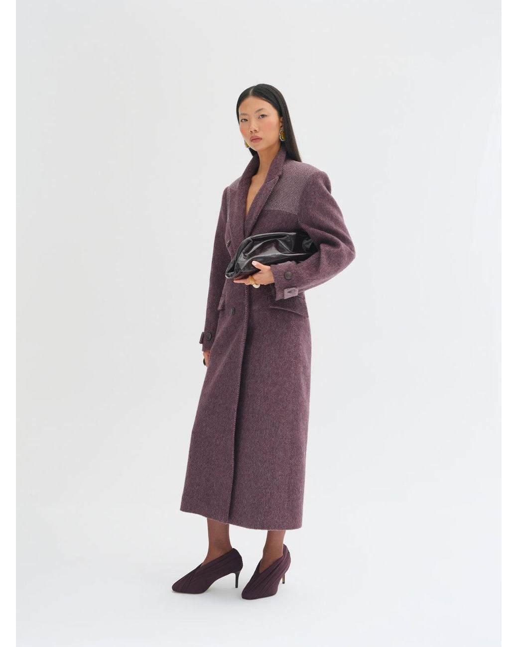 Sélone Studio Purple Maura Contrast-Panel Wool Coat