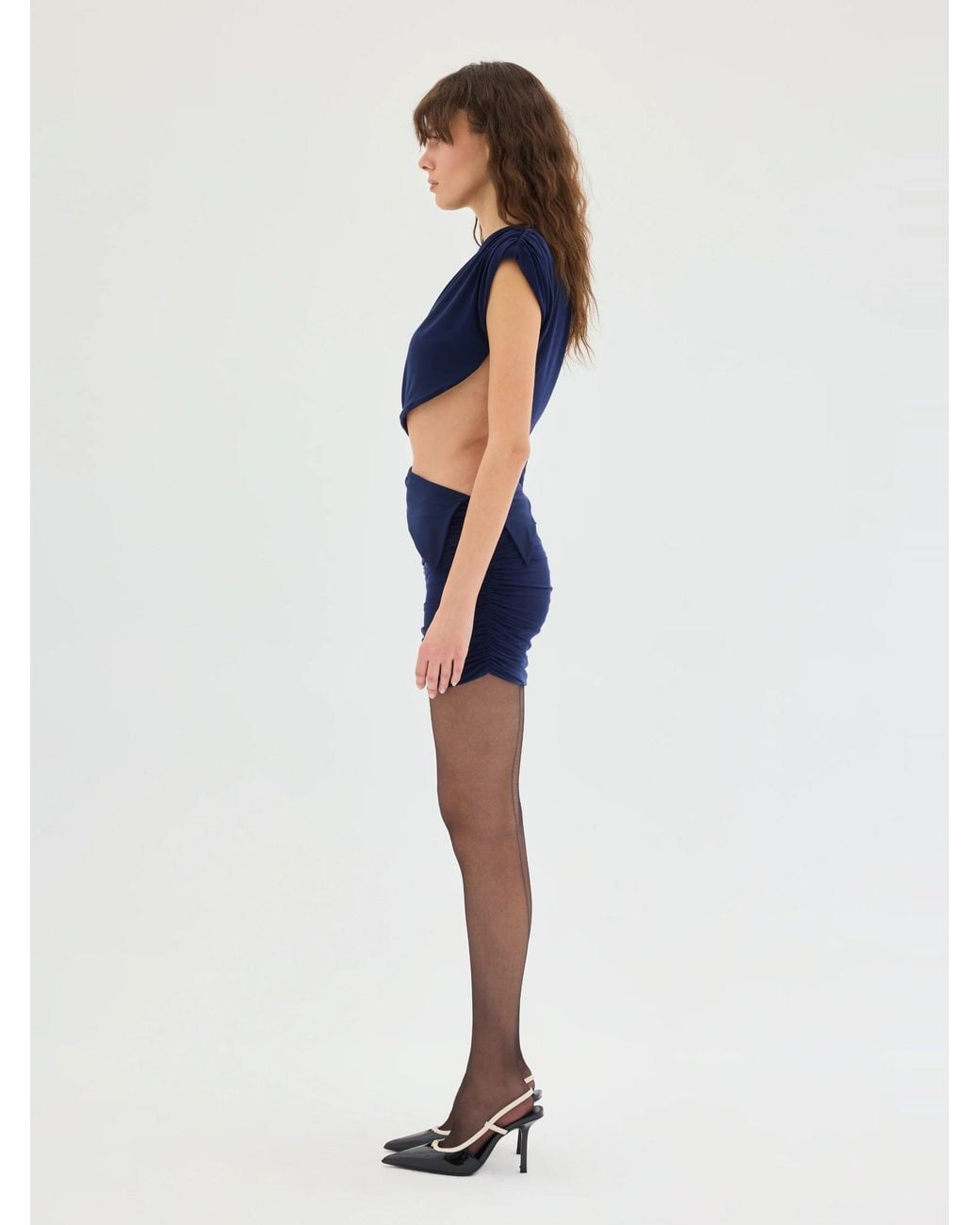 Sélone Studio Blue Maelle Draped Cut-Out Mini Dress