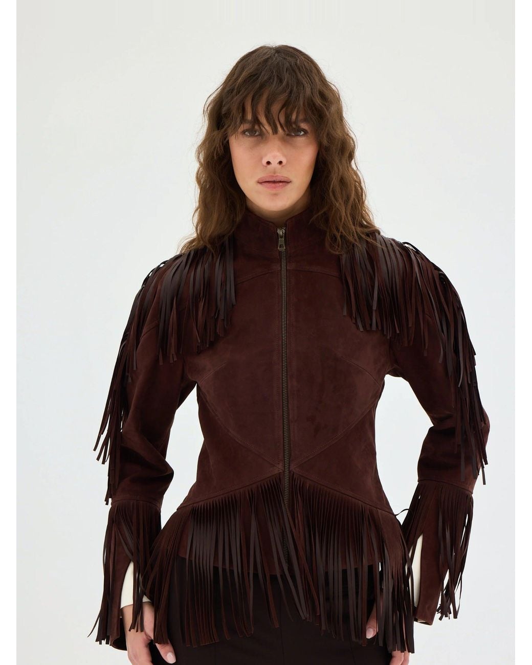 Sélone Studio Brown Zeya Fringed Sculpt Jacket