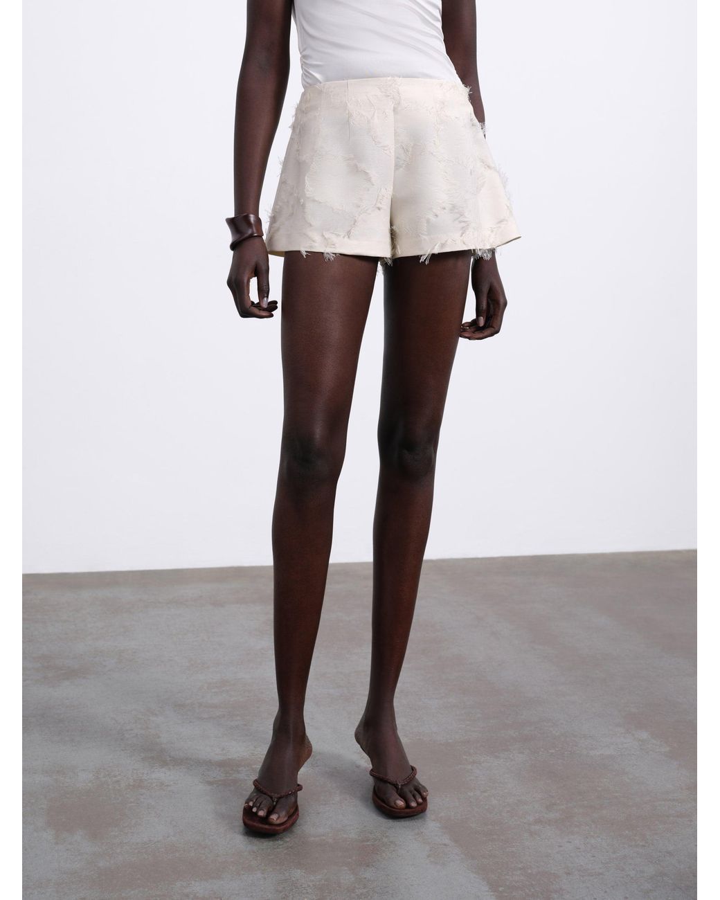 Sélone White Jora Fringe Shorts