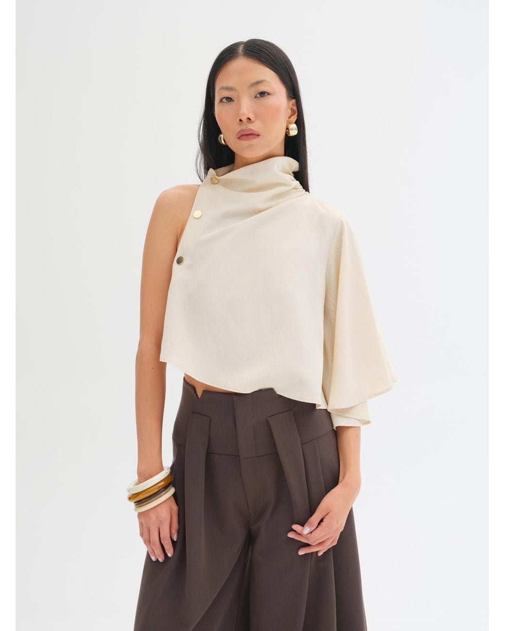Sélone Studio White Mara Button-Detail Top