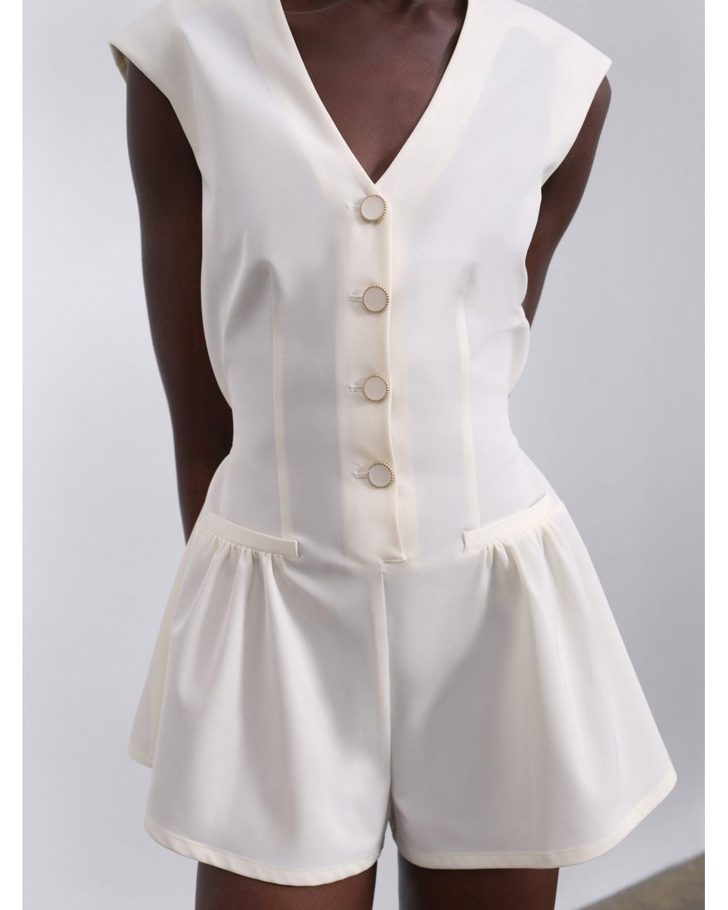 Sélone White Elara V-Neck Mini Jumpsuit
