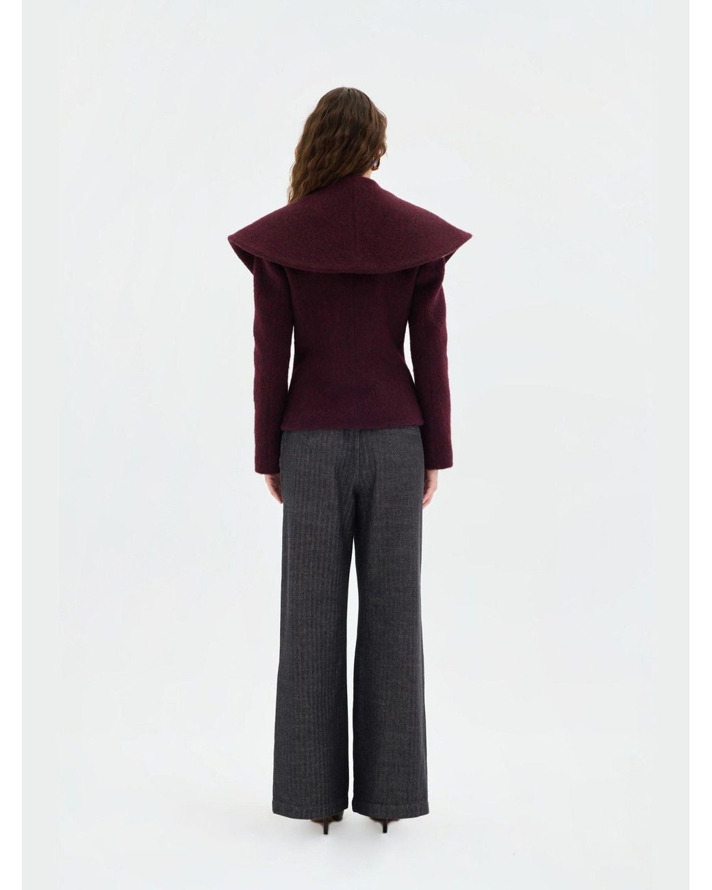Sélone Studio Red Alba Oversized Cape-Collar Wool Coat