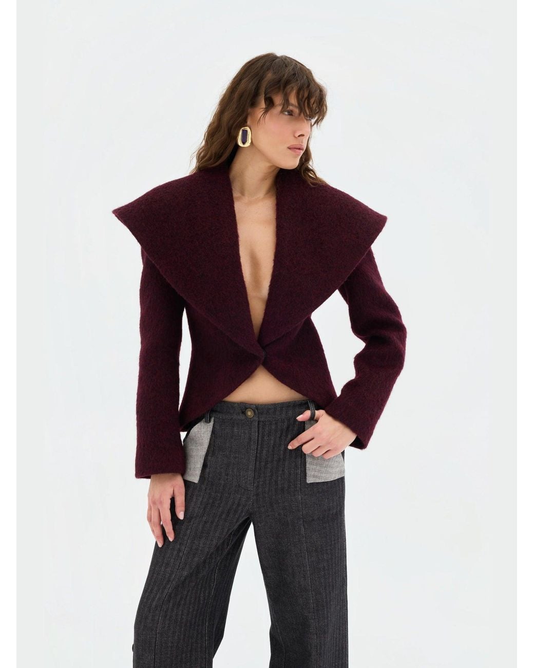Sélone Studio Red Alba Oversized Cape-Collar Wool Coat