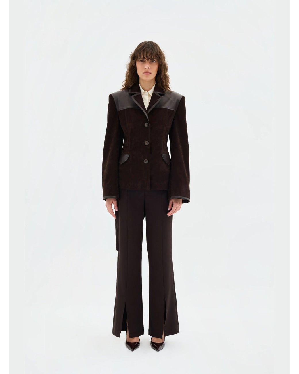 Sélone Studio Black Freya Leather-Panel Suede Jacket