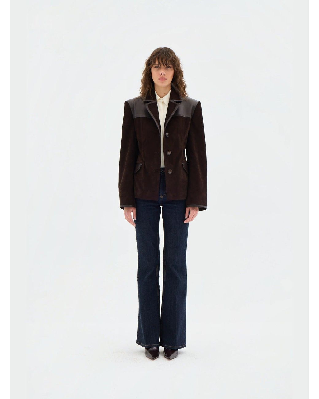 Sélone Studio Black Freya Leather-Panel Suede Jacket
