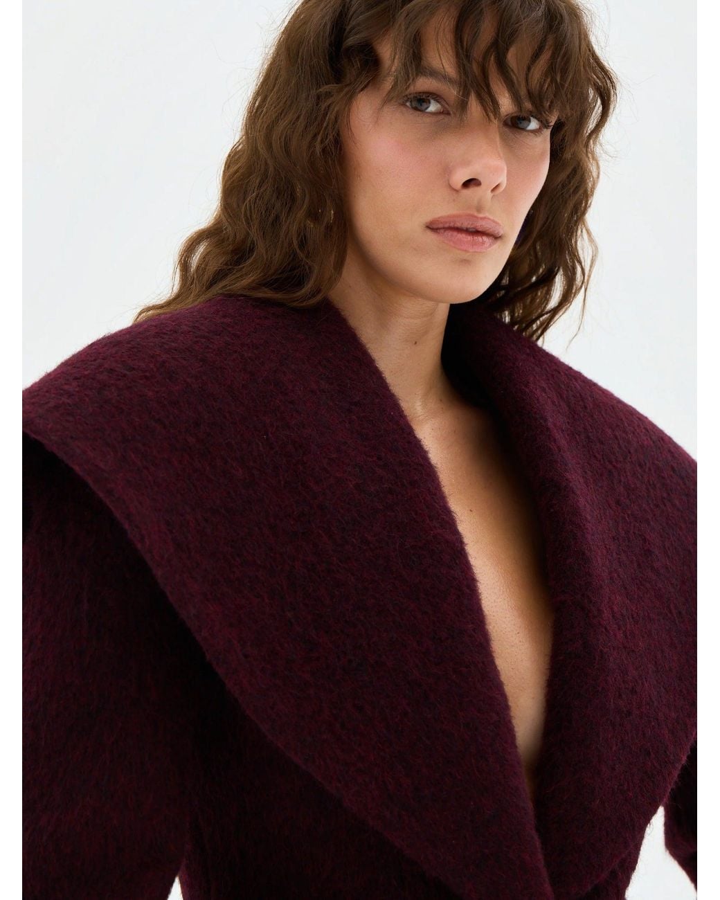Sélone Studio Red Alba Oversized Cape-Collar Wool Coat
