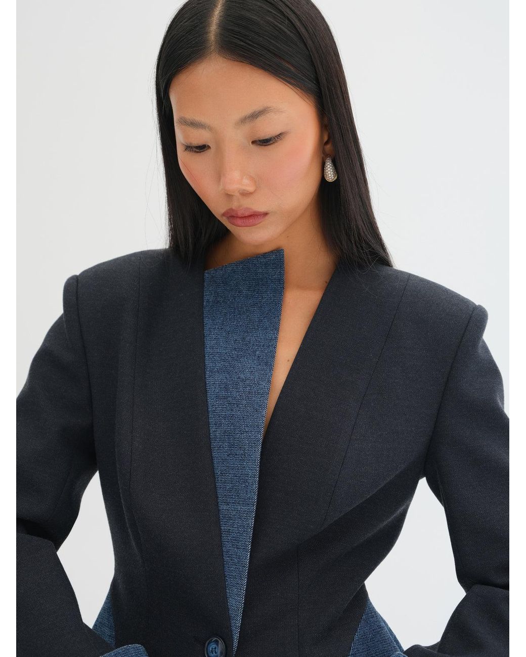 Sélone Studio Blue Nera Contrast-Panel Tailored Blazer