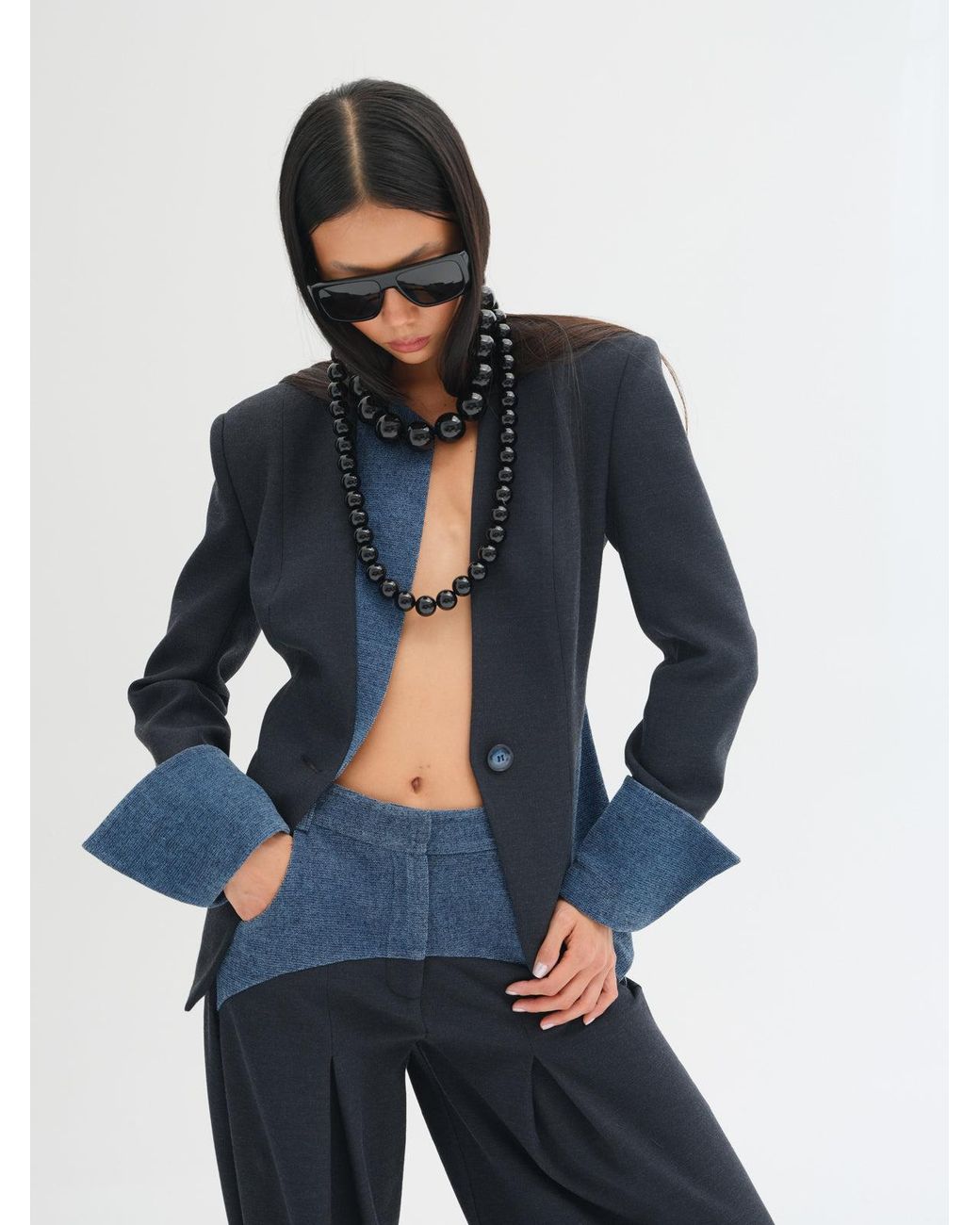 Sélone Studio Blue Noa Contrast-Panel Trousers