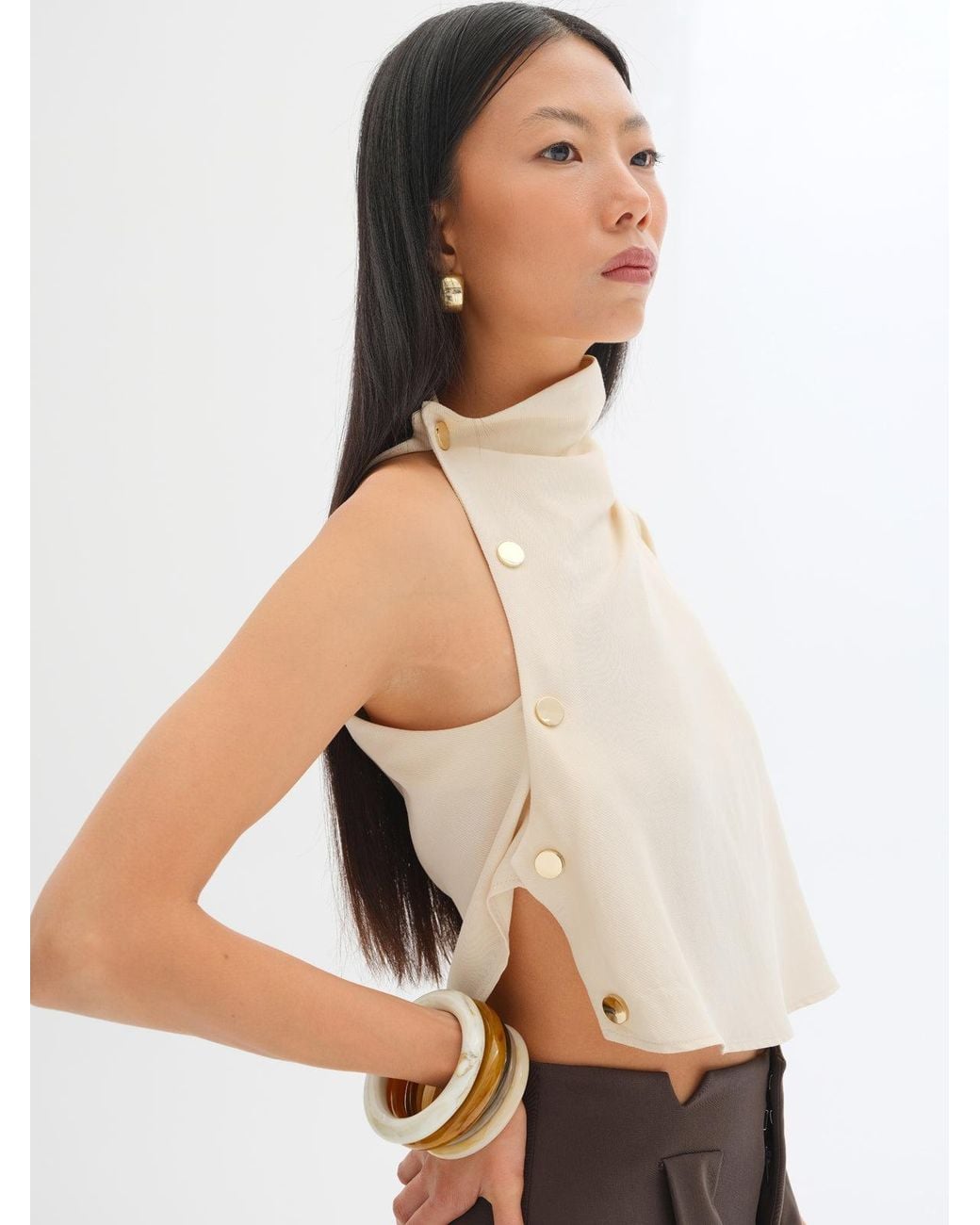 Sélone Studio White Mara Button-Detail Top