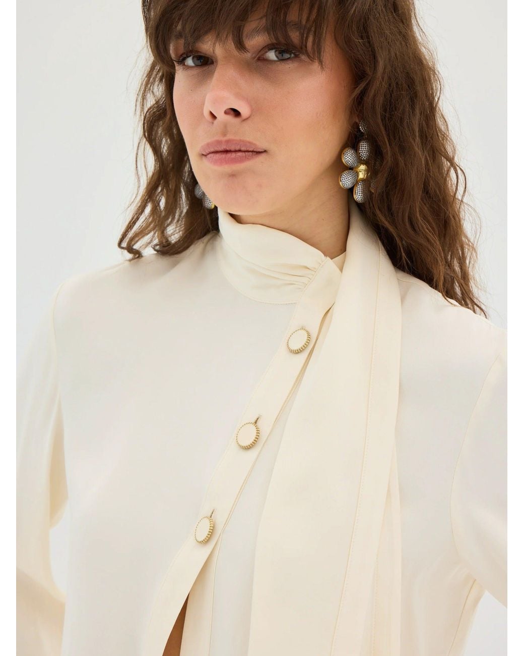 Sélone Studio Natural Amelie Scarf-Neck Buttoned Blouse
