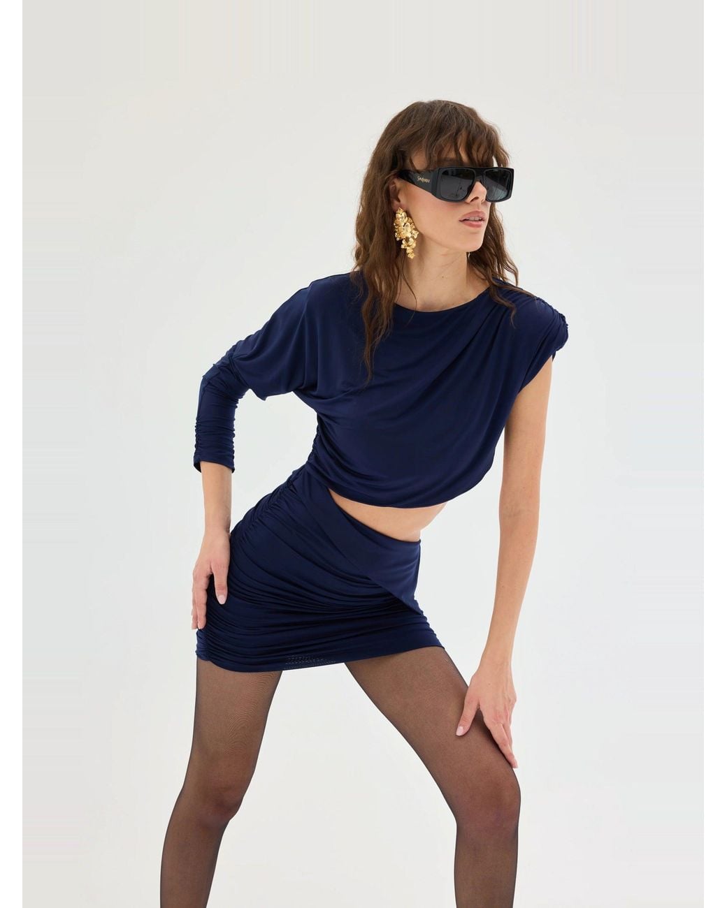 Sélone Studio Blue Maelle Draped Cut-Out Mini Dress