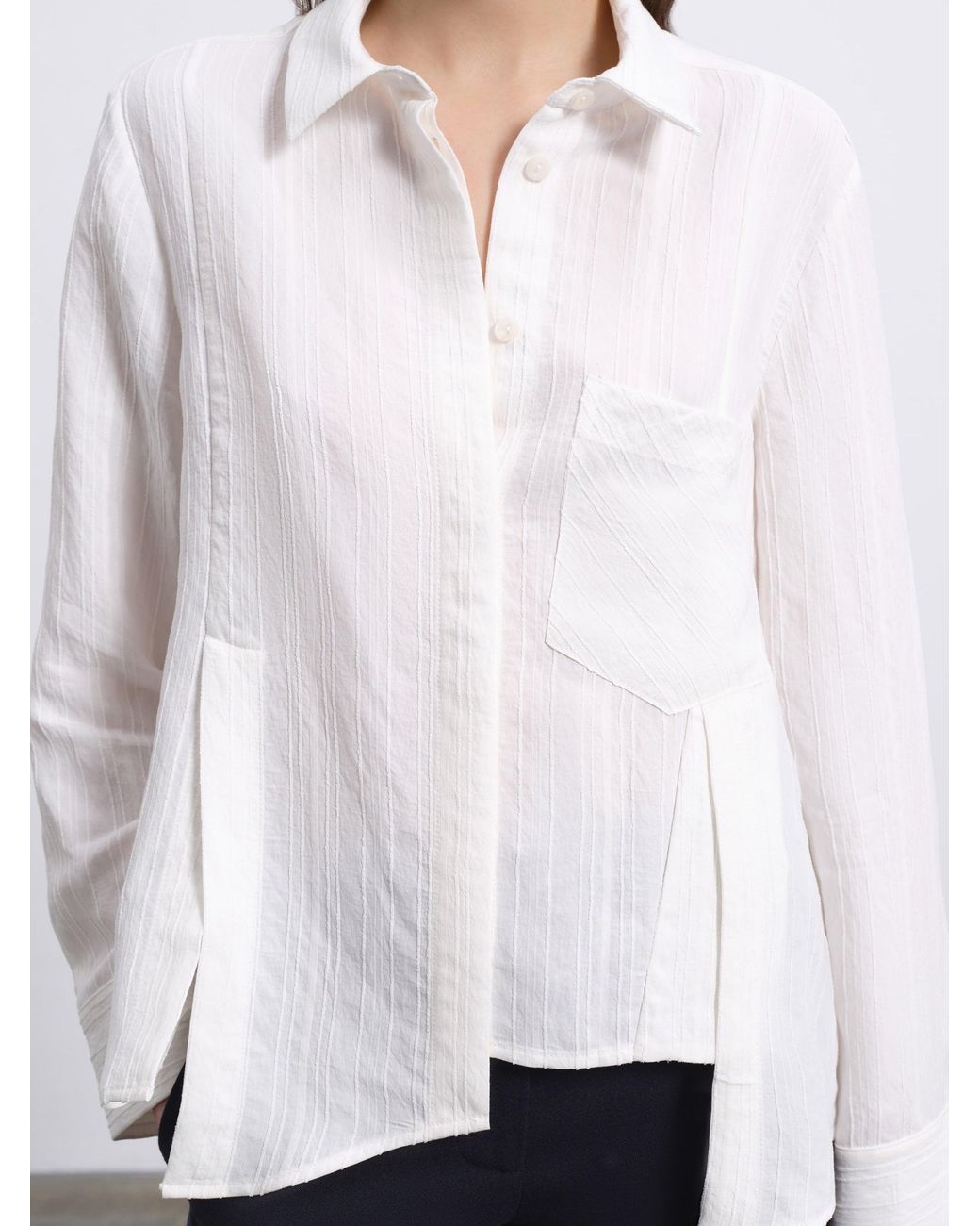 Sélone White Lorin Asymmetric Stripe Shirt
