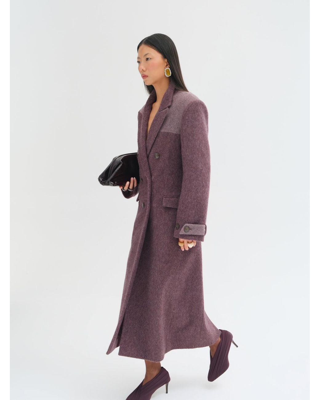 Sélone Studio Purple Maura Contrast-Panel Wool Coat