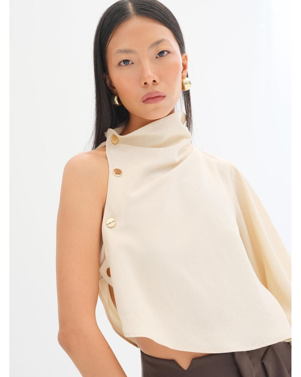 Sélone Studio White Mara Button-Detail Top