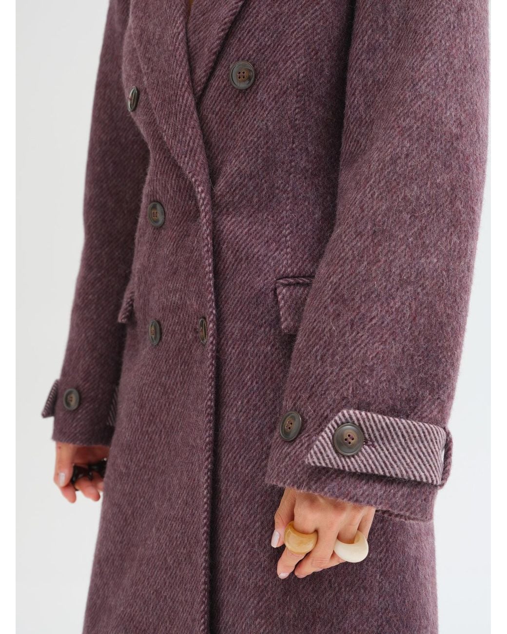 Sélone Studio Purple Maura Contrast-Panel Wool Coat