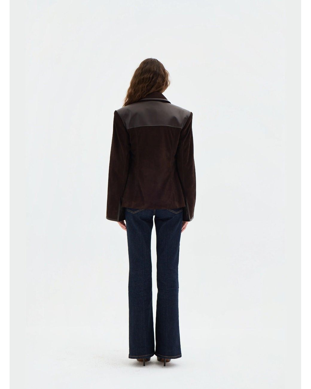 Sélone Studio Black Freya Leather-Panel Suede Jacket