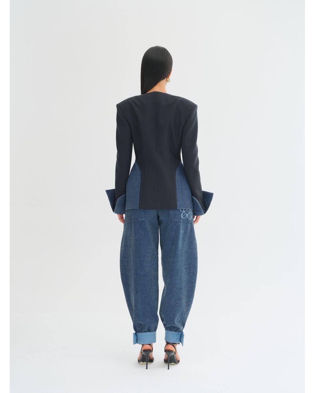 Sélone Studio Blue Nera Contrast-Panel Tailored Blazer