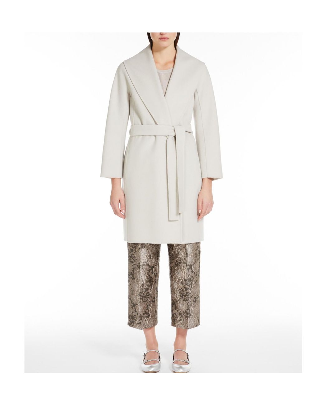 Max Mara White 'S Belted Long-Sleeved Coat