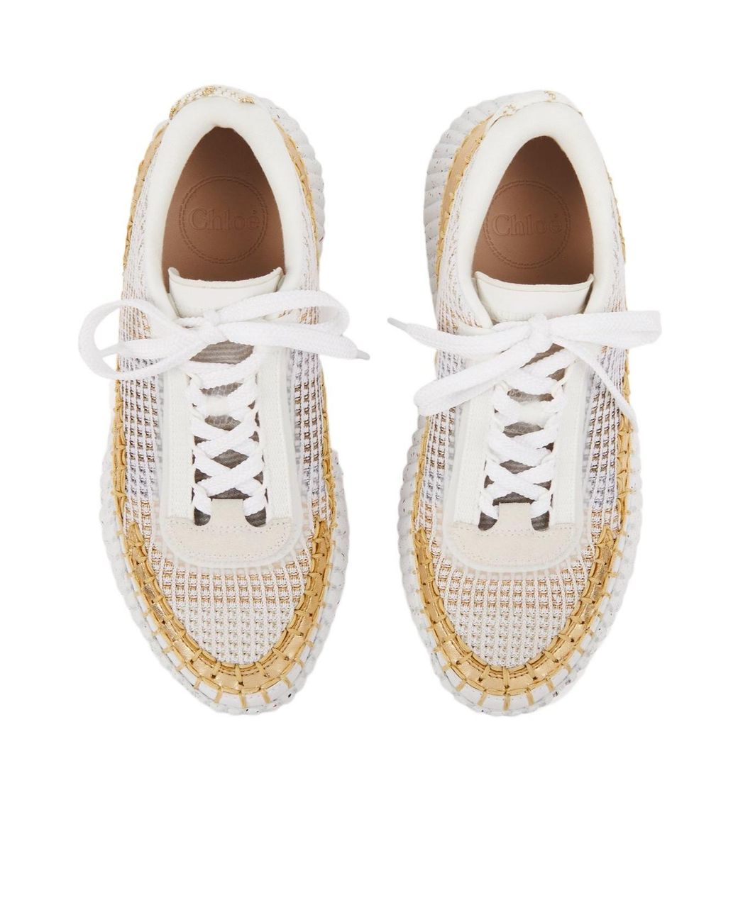 Chloé White Chloé Nama Metallic Detailed Lace-Up Sneakers