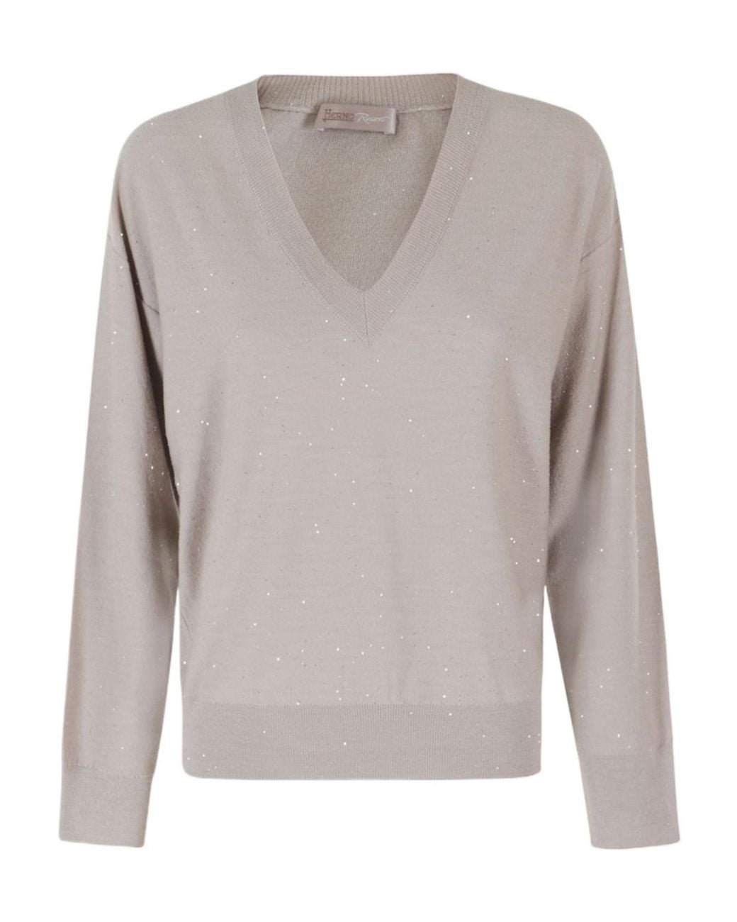 Herno Gray V-Neck Long-Sleeve Sweater