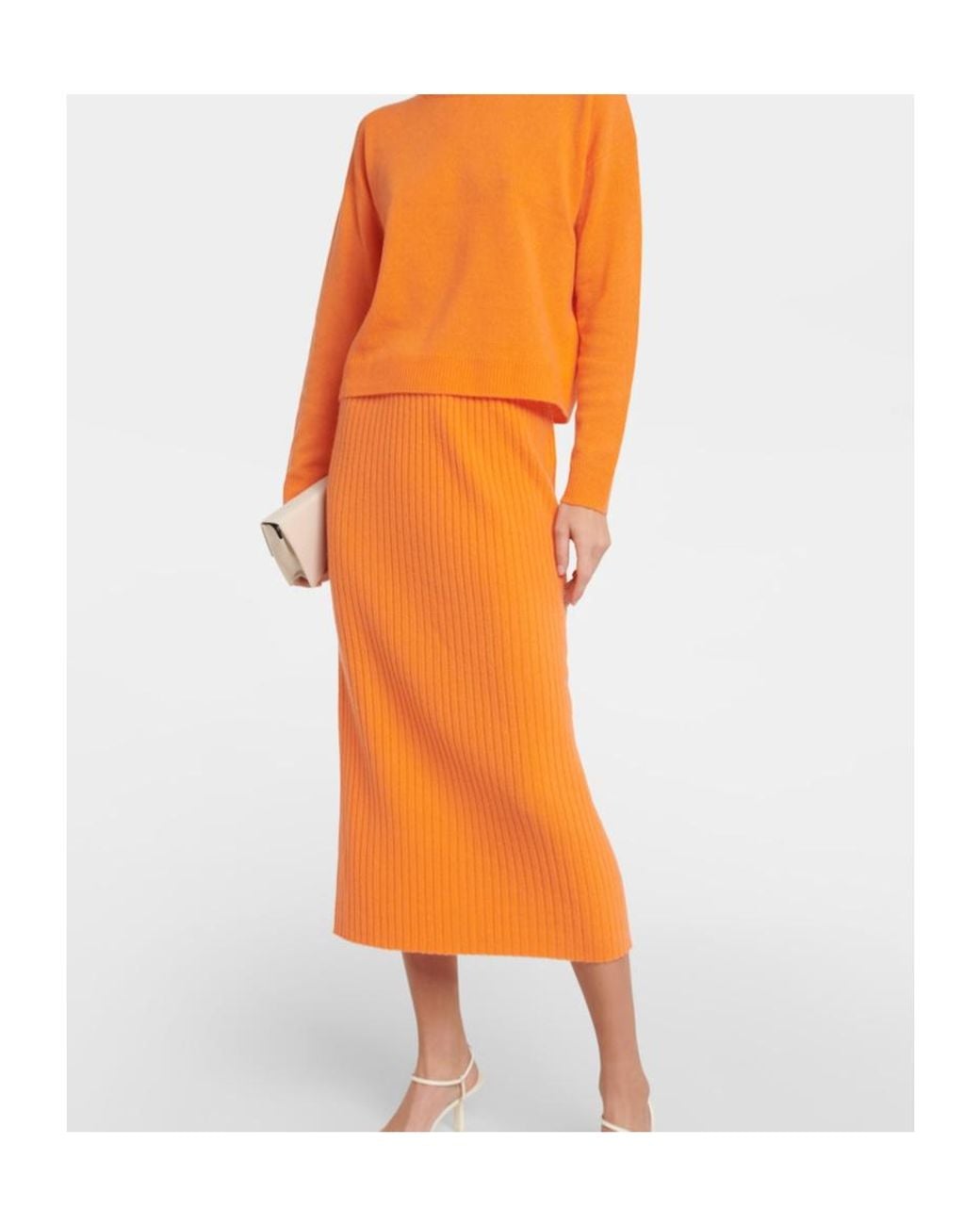 Jardin Des Orangers Orange Ribbed-Knit Cashmere Midi Skirt