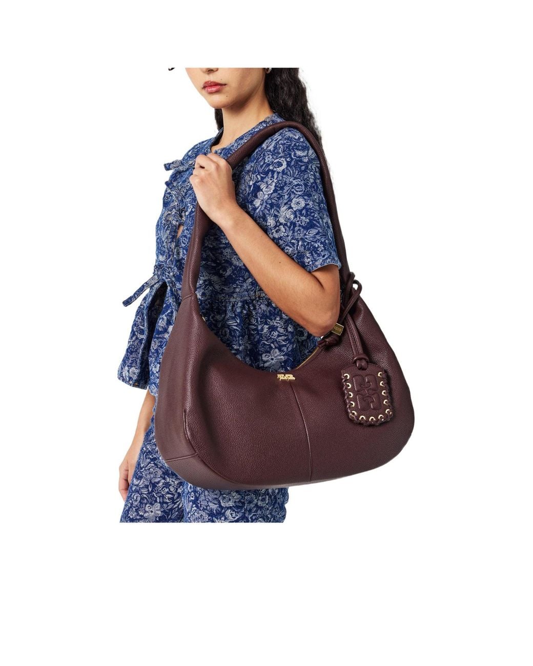 Ganni Brown Burgundy Pebbledleather Hobo Shoulder Bag