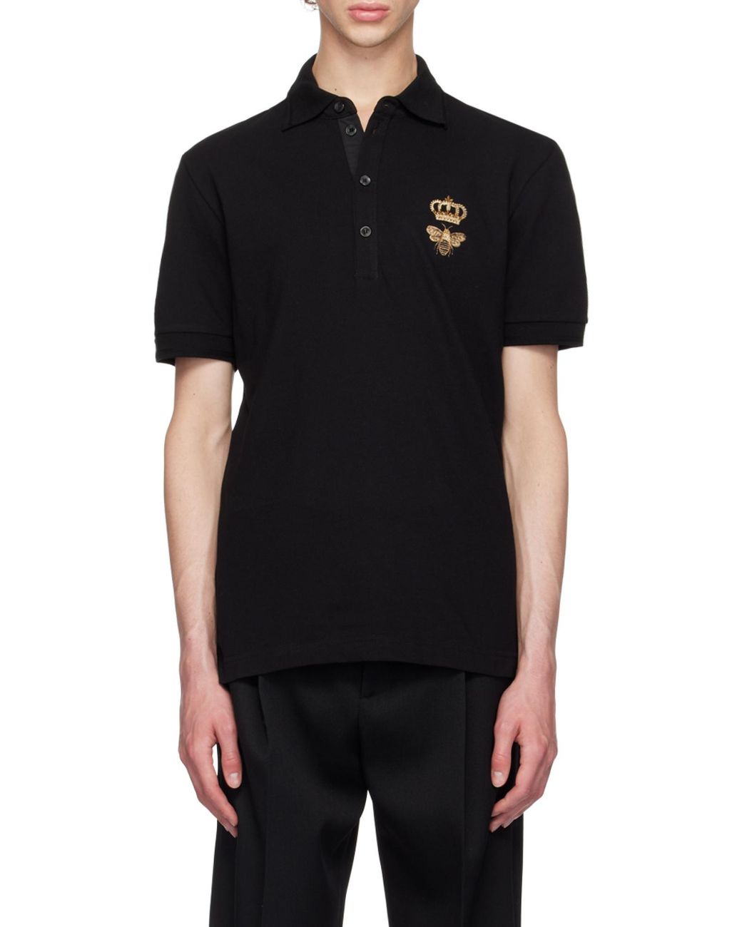 Dolce & Gabbana Black Embroidery Piquet Polo for men