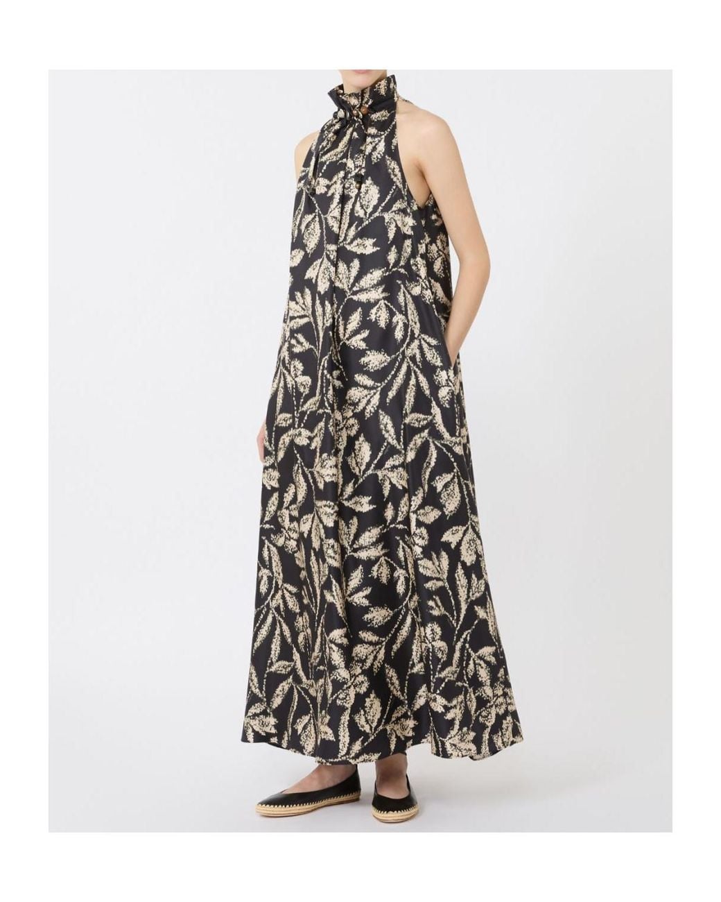 Max Mara White Silk Twill Printed Maxi Dress