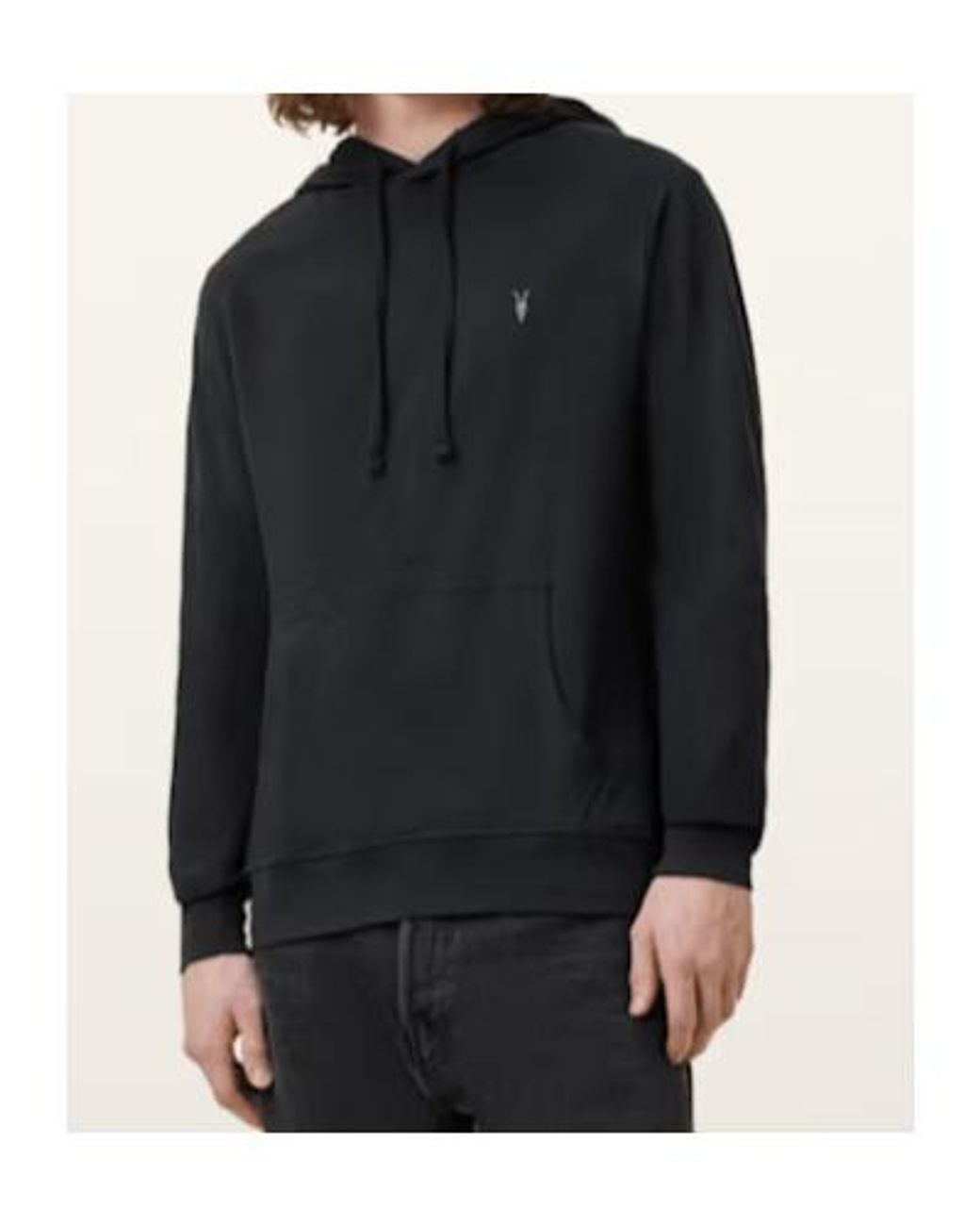 AllSaints Black Brace Pullover Brushed Cotton Ramskull Hoodie for men