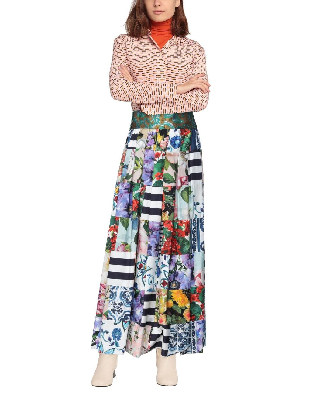 Dolce & Gabbana White Floral Pleated Skirt