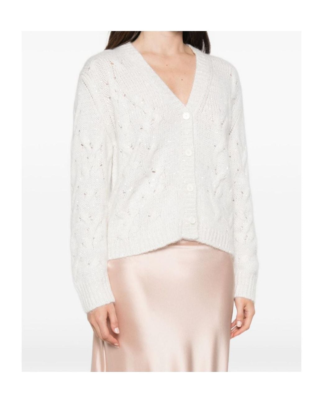 Fabiana Filippi White V-Neck Long-Sleeve Knit Top