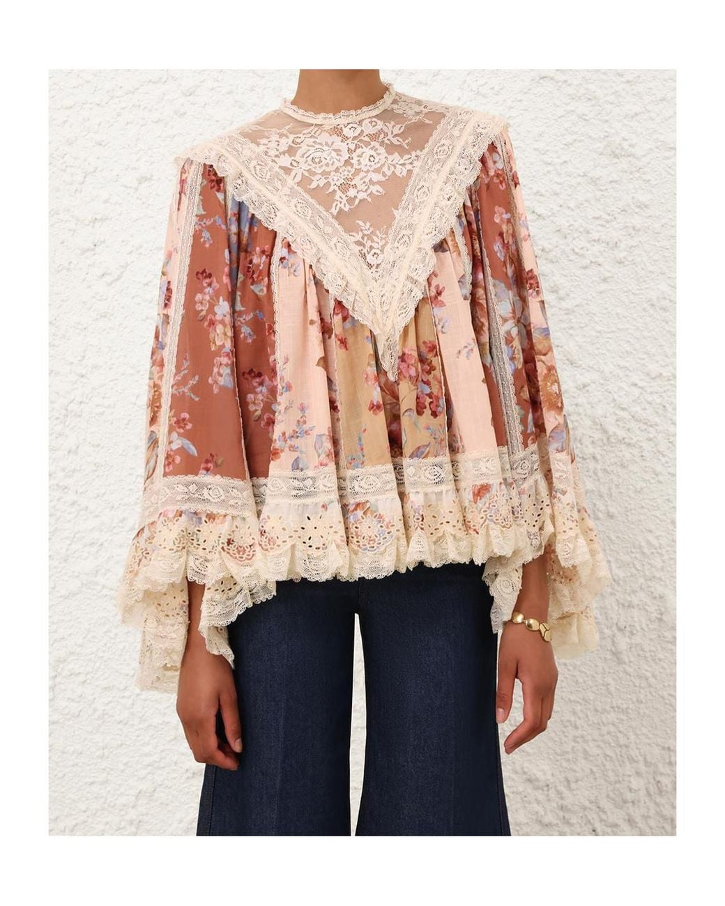 Zimmermann Natural Awaken Lace Trim Blouse
