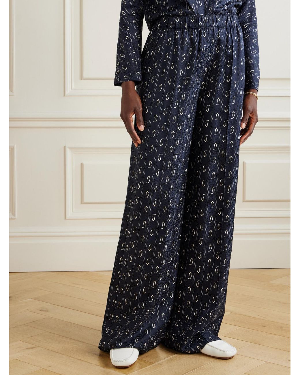 Tory Burch Blue Jacquard Silk Trousers