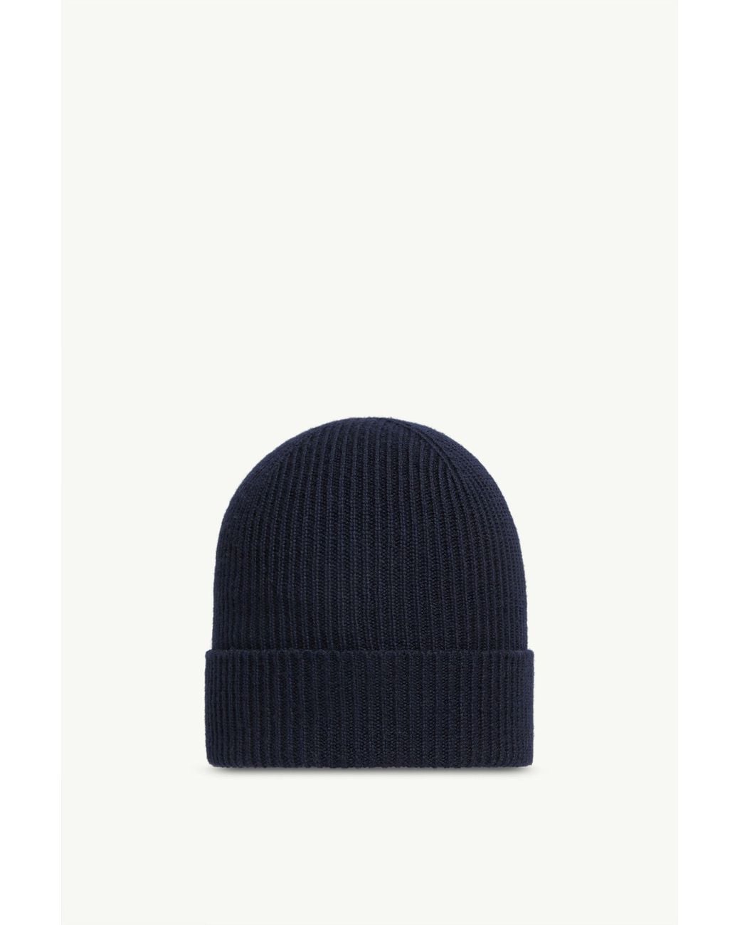 Moncler Blue Ribbed Logo Beanie Hat for men