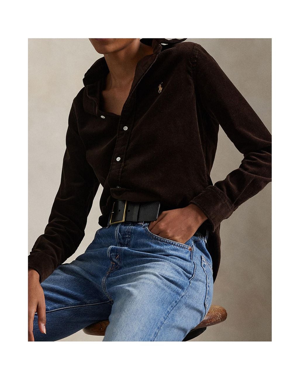 Polo Ralph Lauren Black Corduroy Logo Embroidered Shirt
