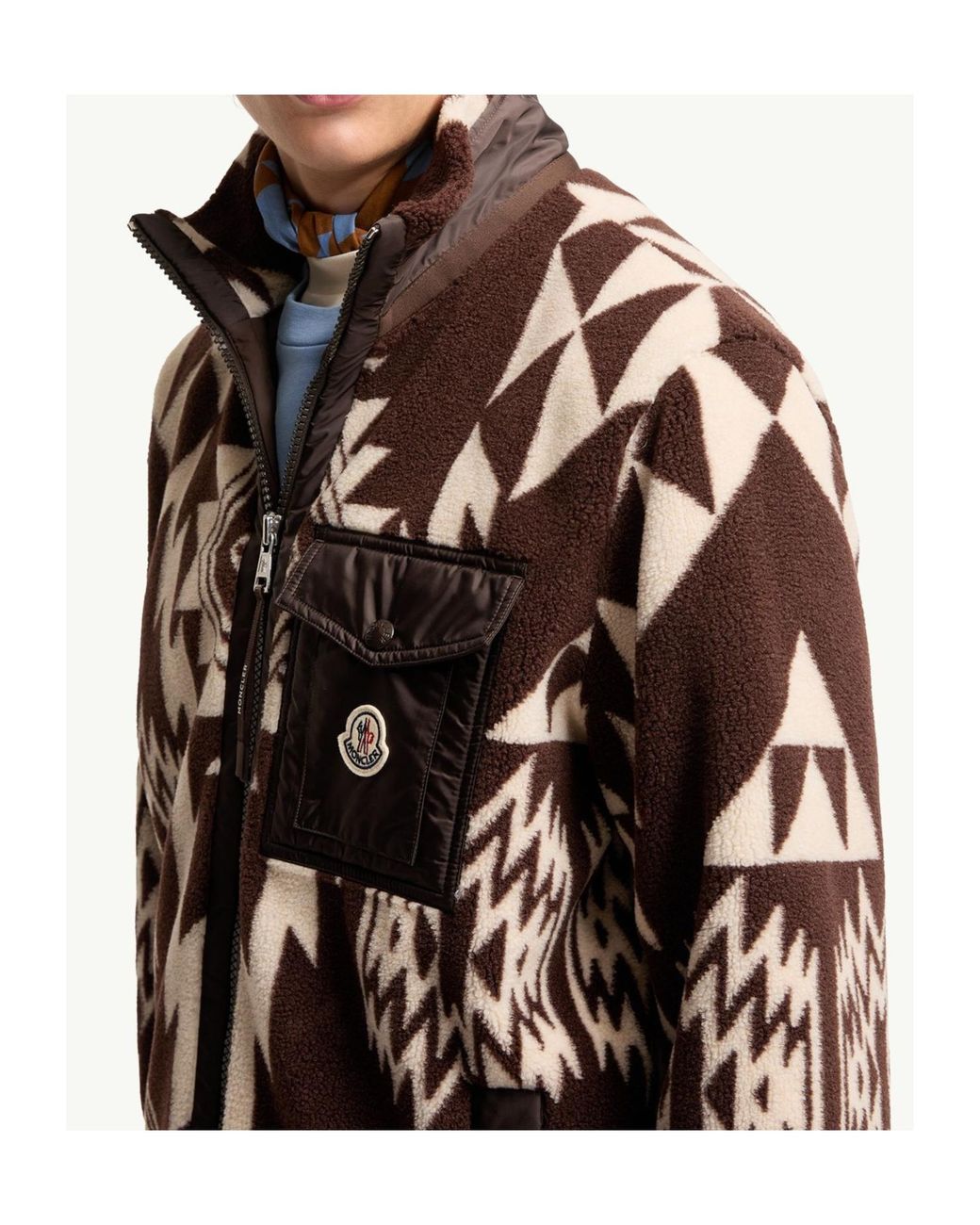 Moncler Brown Geometric Teddy Zip-Up Hoodie for men